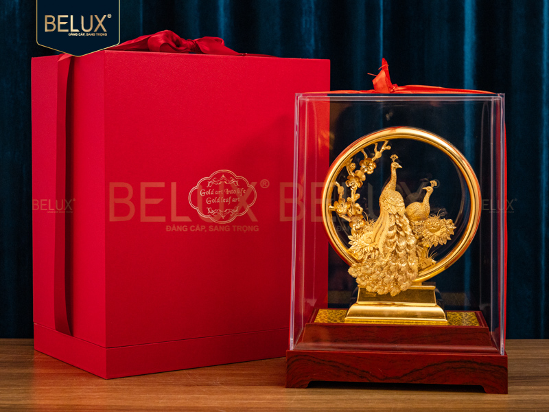 Tượng Đôi Công Uyên Ương dát vàng 24k&nbsp;20×16.5x24cm